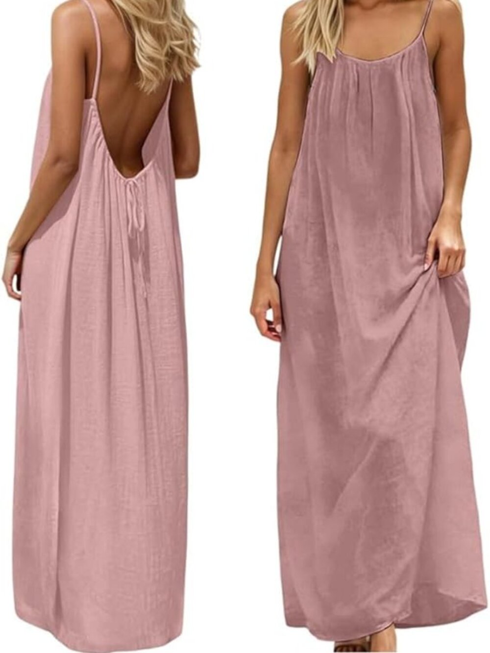 ELEGANT Summer Vacation Beach Cruise Cami Salmon Pink Casual Backless Maxi 14